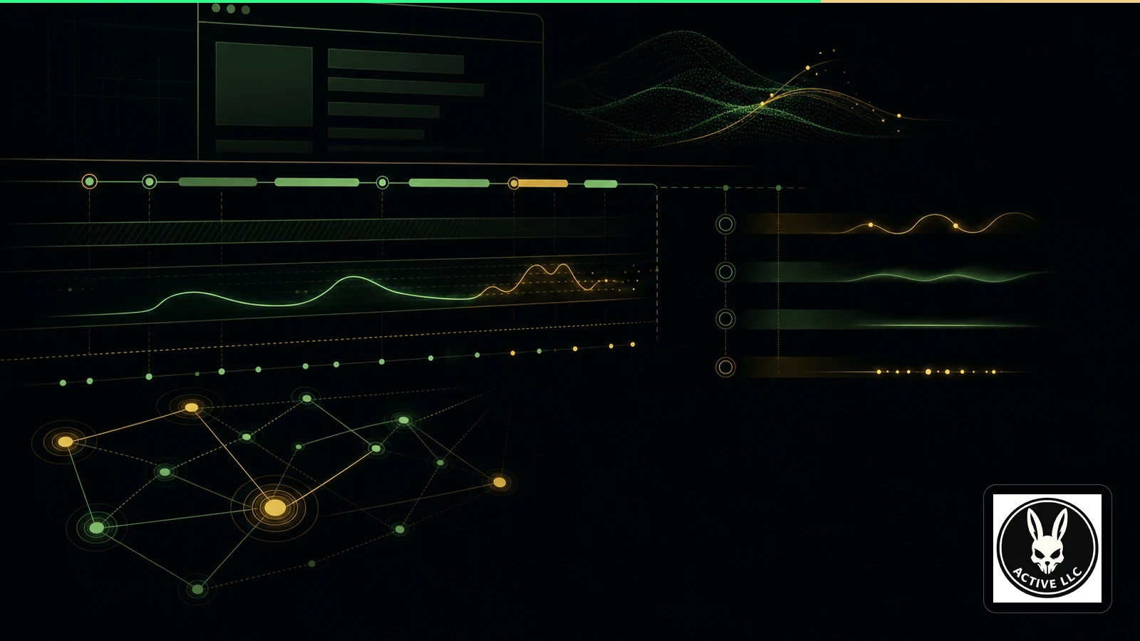 Abstract green and gold performance timelines showing measured loading and visible user feedback on a black field.