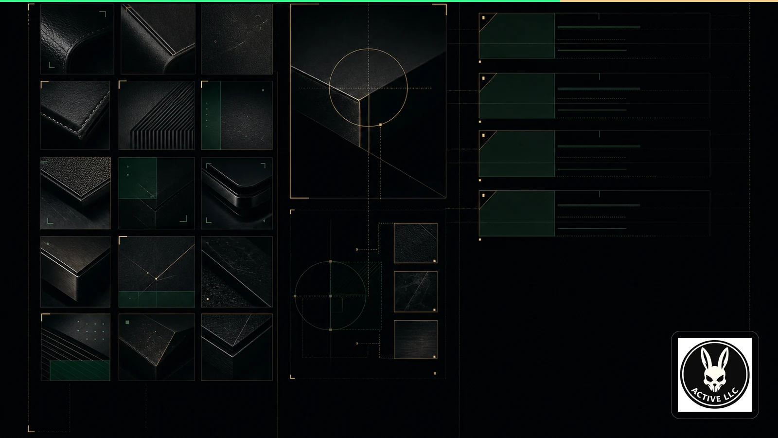 Abstract black, green, and gold editorial composition representing precise product inspection and clear condition language.